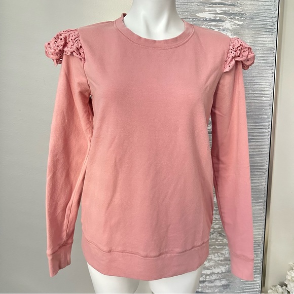 Bobeau Women’s Eyelet Ruffle Sweatshirt Size S - Picture 1 of 13